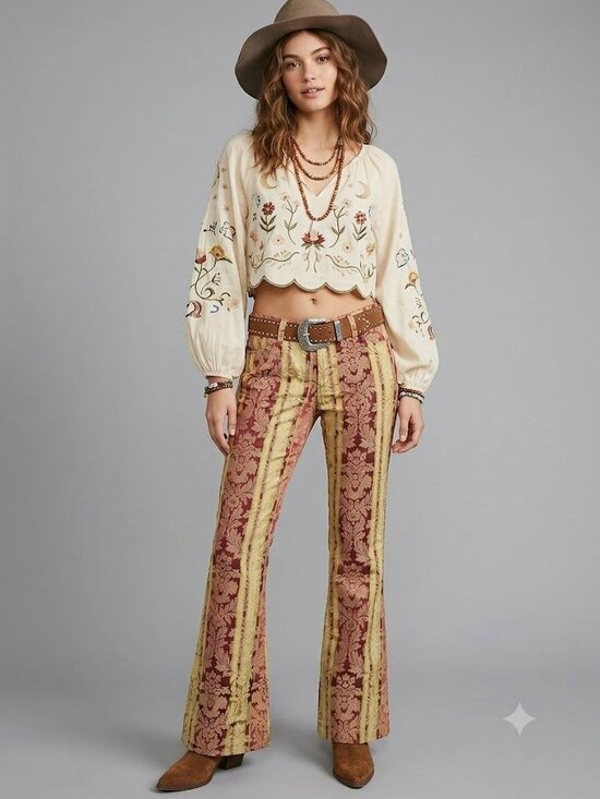 A.B.S. Pants - A.B.S. By Allen Schwartz Womens Size 10 Printed Bell-Bottom Pants Boho Festival